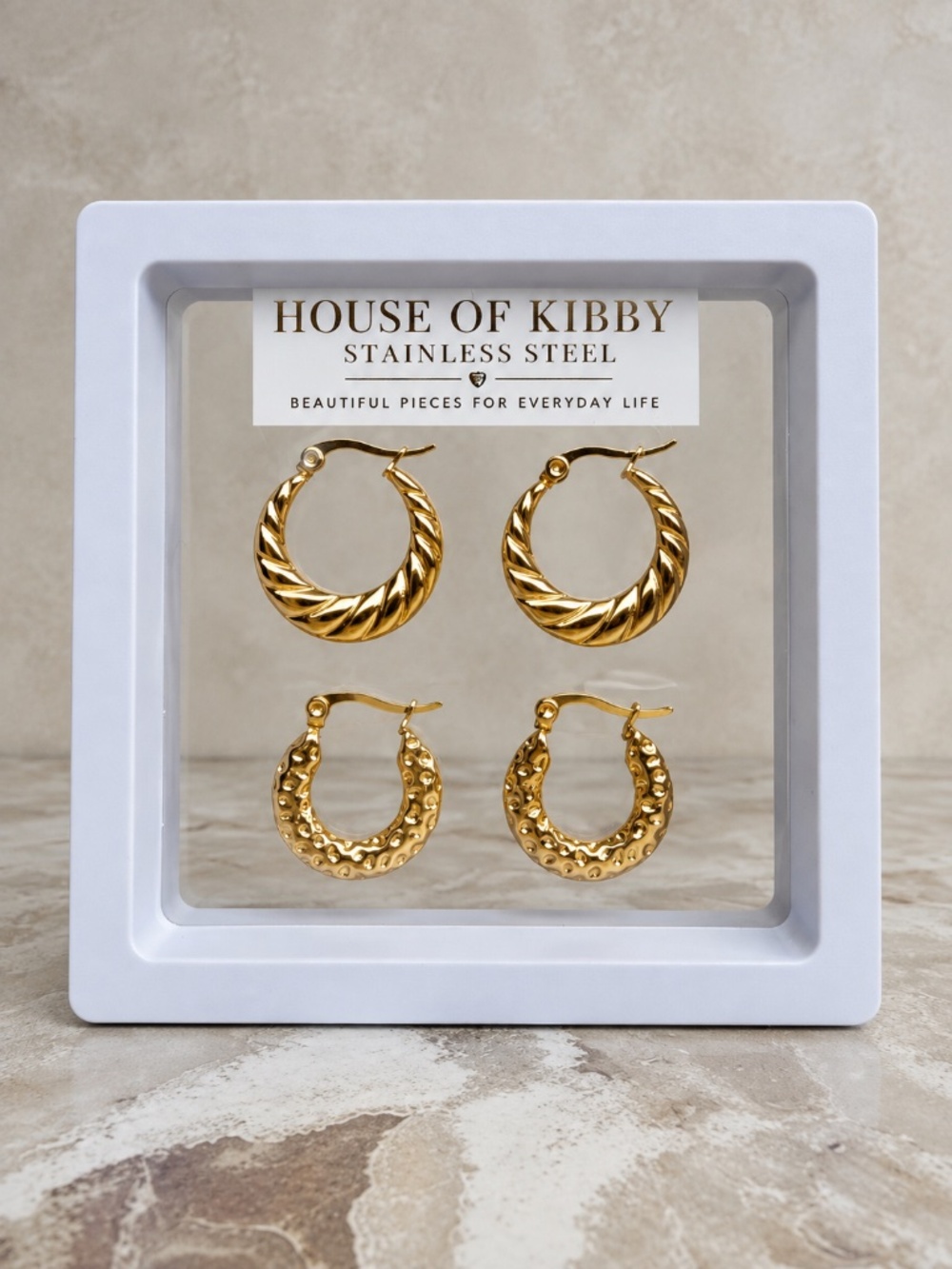 Boutique Gold Tone Stainless Steel Hoop Earrings 2 Pair Set NWOT